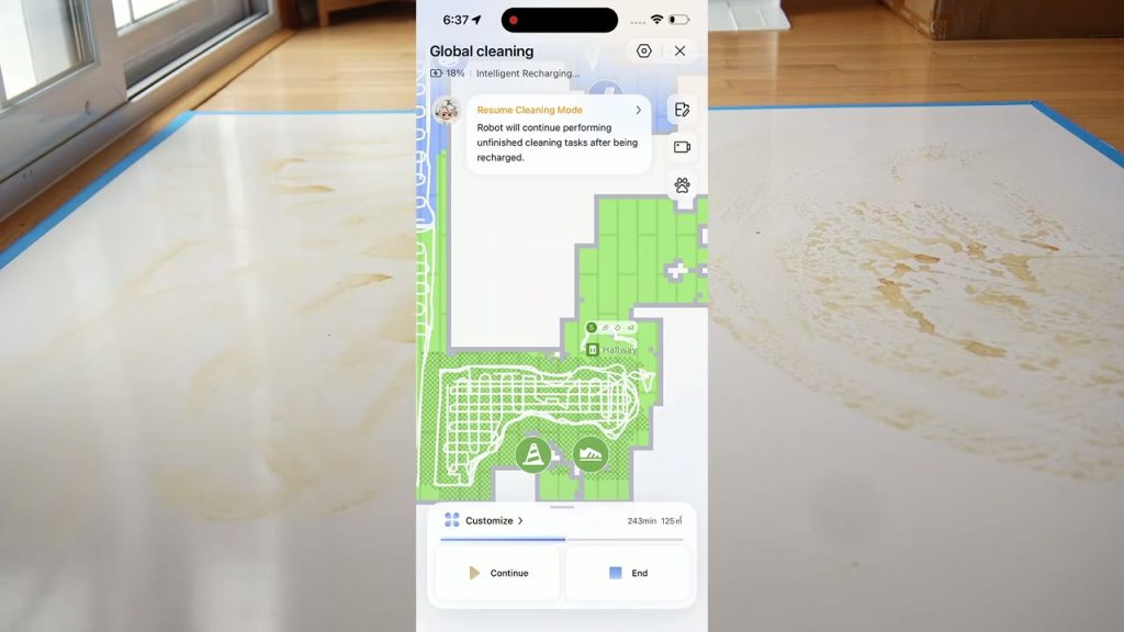Städkartan i Dreamehome-appen under fläcktestet med X60 Ultra
