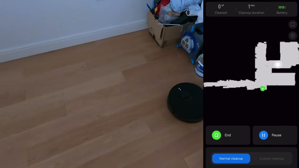 Xiaomi S20+ under kartläggningen, med kartan i appen